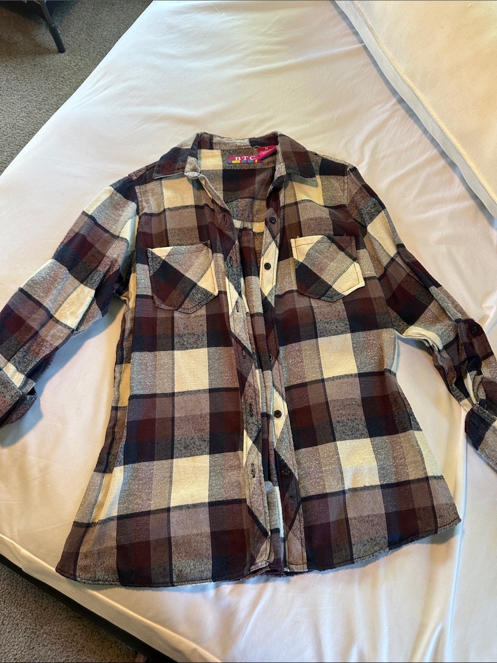 Women’s Burgundy & Cream Plaid Button-Up Shirt